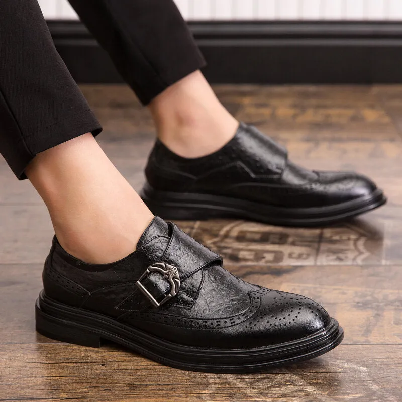 Broguo Retro Metal Buckle Wearable Business Casual Men Dress Shoes