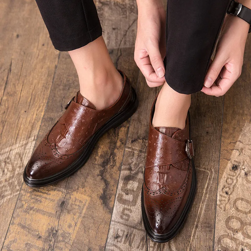 Broguo Retro Metal Buckle Wearable Business Casual Men Dress Shoes
