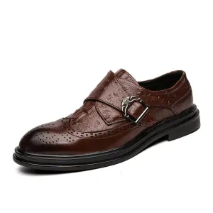 Broguo Retro Metal Buckle Wearable Business Casual Men Dress Shoes