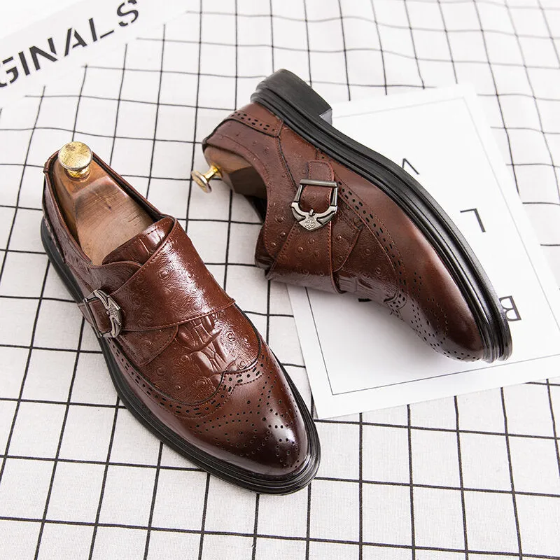 Broguo Retro Metal Buckle Wearable Business Casual Men Dress Shoes
