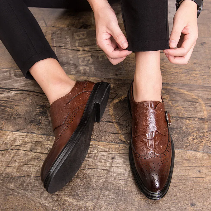 Broguo Retro Metal Buckle Wearable Business Casual Men Dress Shoes