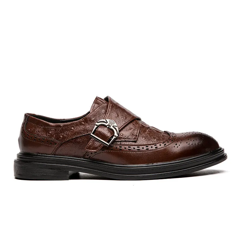 Broguo Retro Metal Buckle Wearable Business Casual Men Dress Shoes