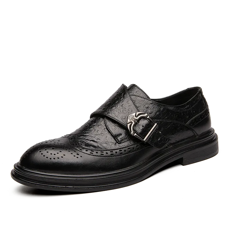 Broguo Retro Metal Buckle Wearable Business Casual Men Dress Shoes
