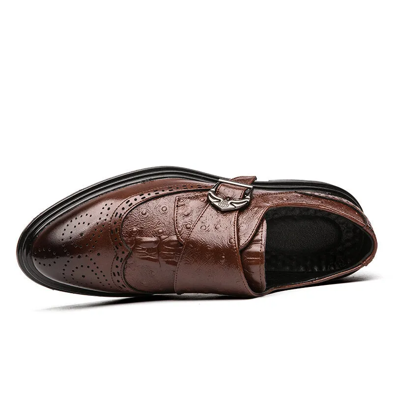 Broguo Retro Metal Buckle Wearable Business Casual Men Dress Shoes