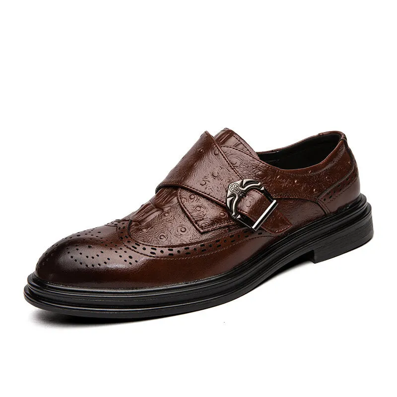 Broguo Retro Metal Buckle Wearable Business Casual Men Dress Shoes