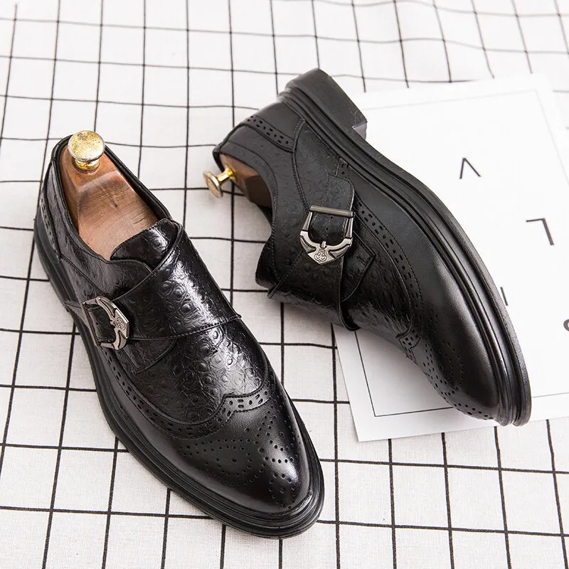 Broguo Retro Metal Buckle Wearable Business Casual Men Dress Shoes