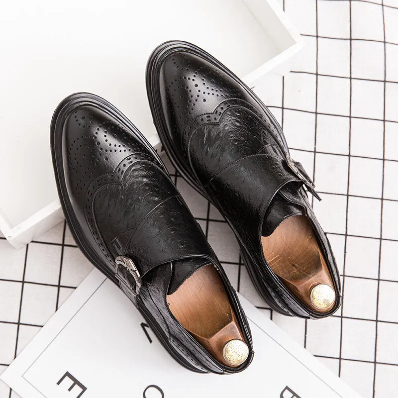 Broguo Retro Metal Buckle Wearable Business Casual Men Dress Shoes