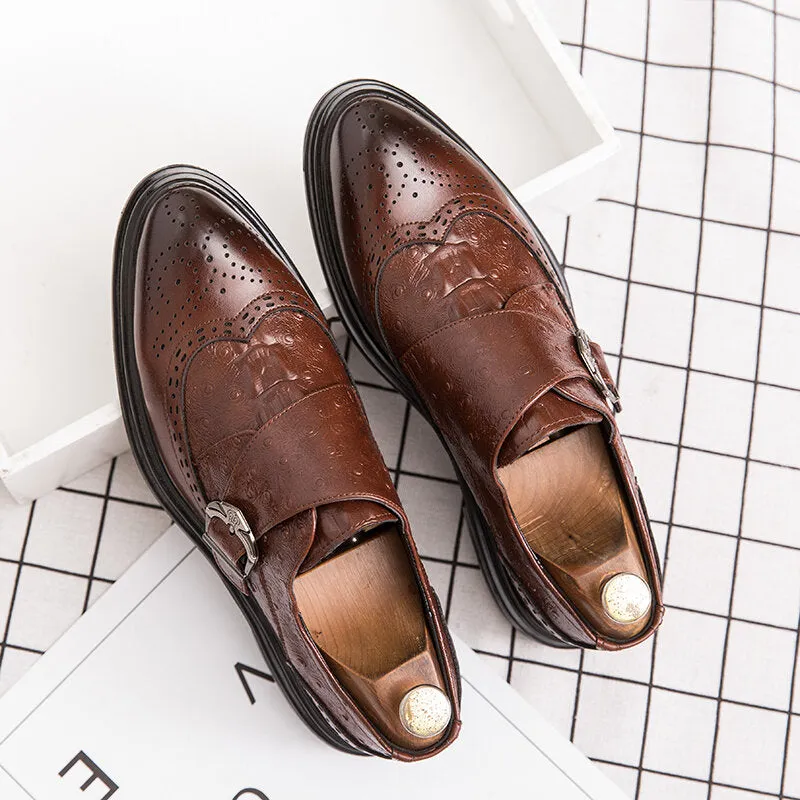Broguo Retro Metal Buckle Wearable Business Casual Men Dress Shoes