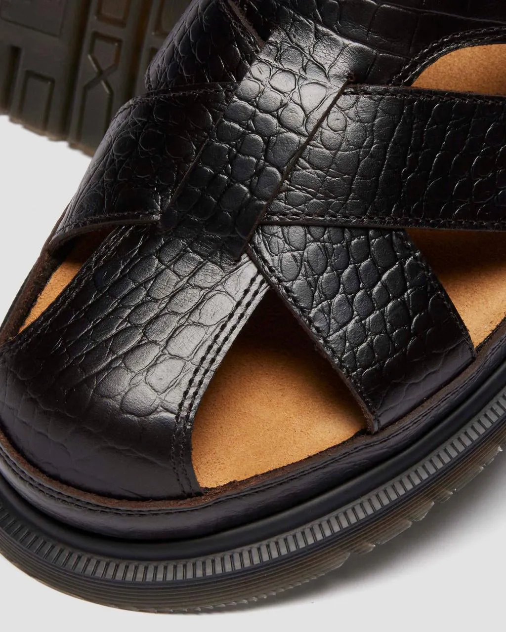 Dr Martens Archive Fisherman Sandals - Dark Brown Croc Emboss Analine Leather