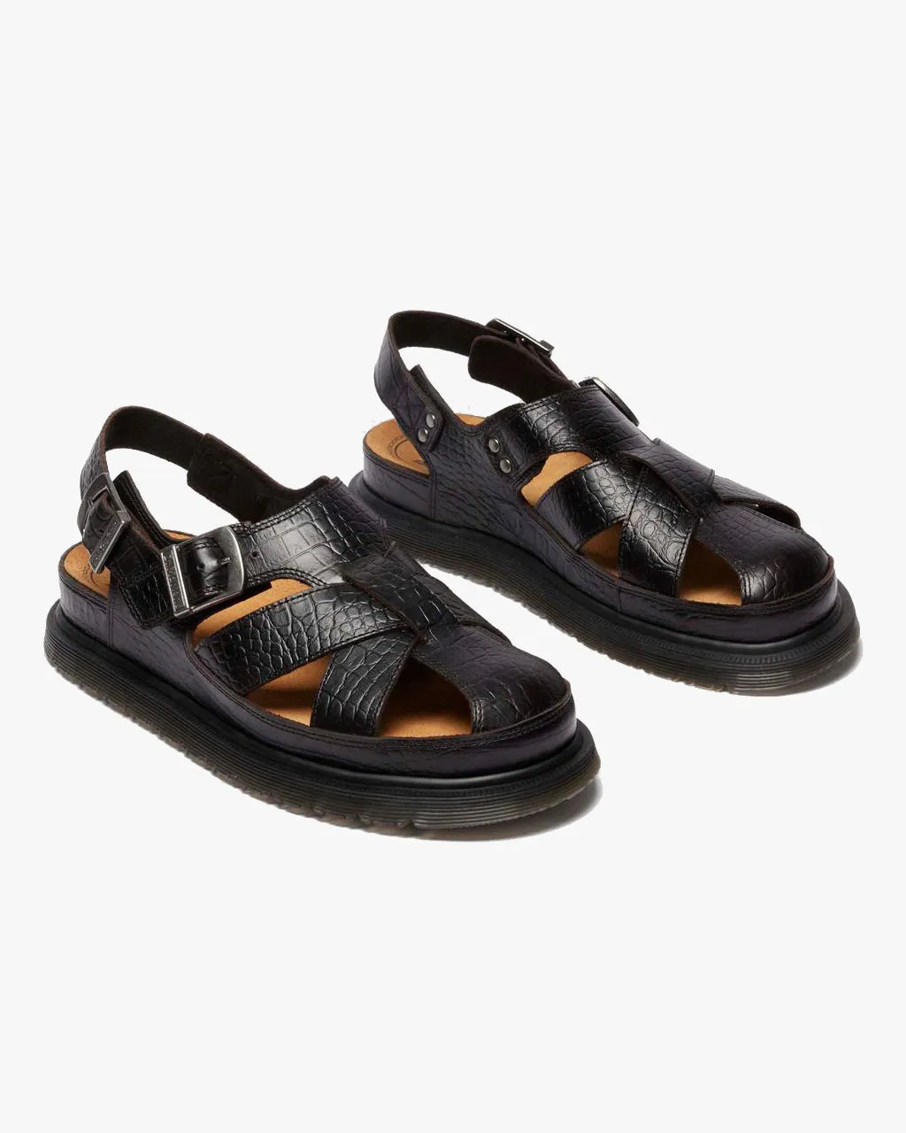 Dr Martens Archive Fisherman Sandals - Dark Brown Croc Emboss Analine Leather