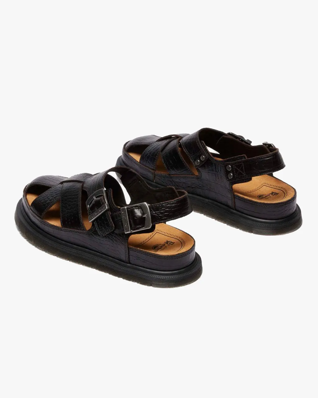 Dr Martens Archive Fisherman Sandals - Dark Brown Croc Emboss Analine Leather