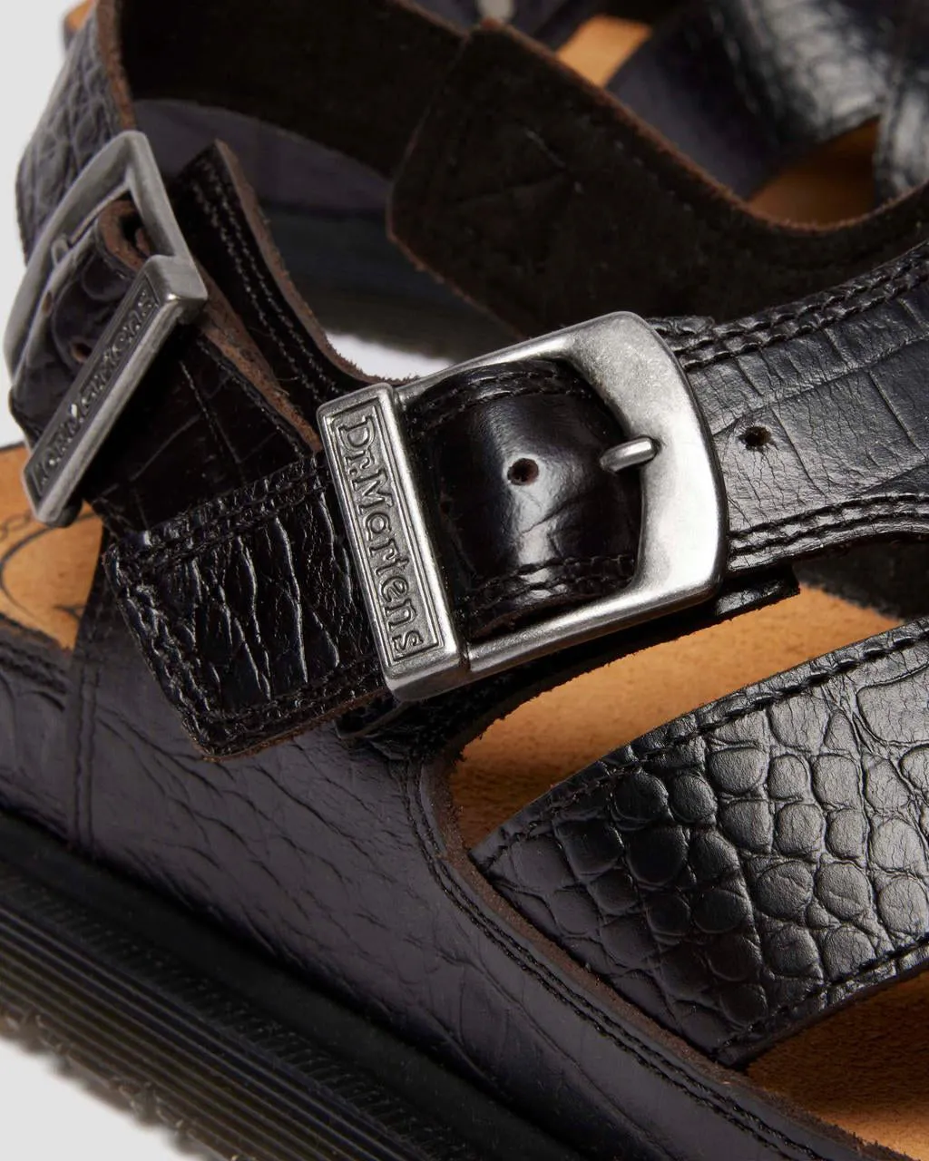 Dr Martens Archive Fisherman Sandals - Dark Brown Croc Emboss Analine Leather