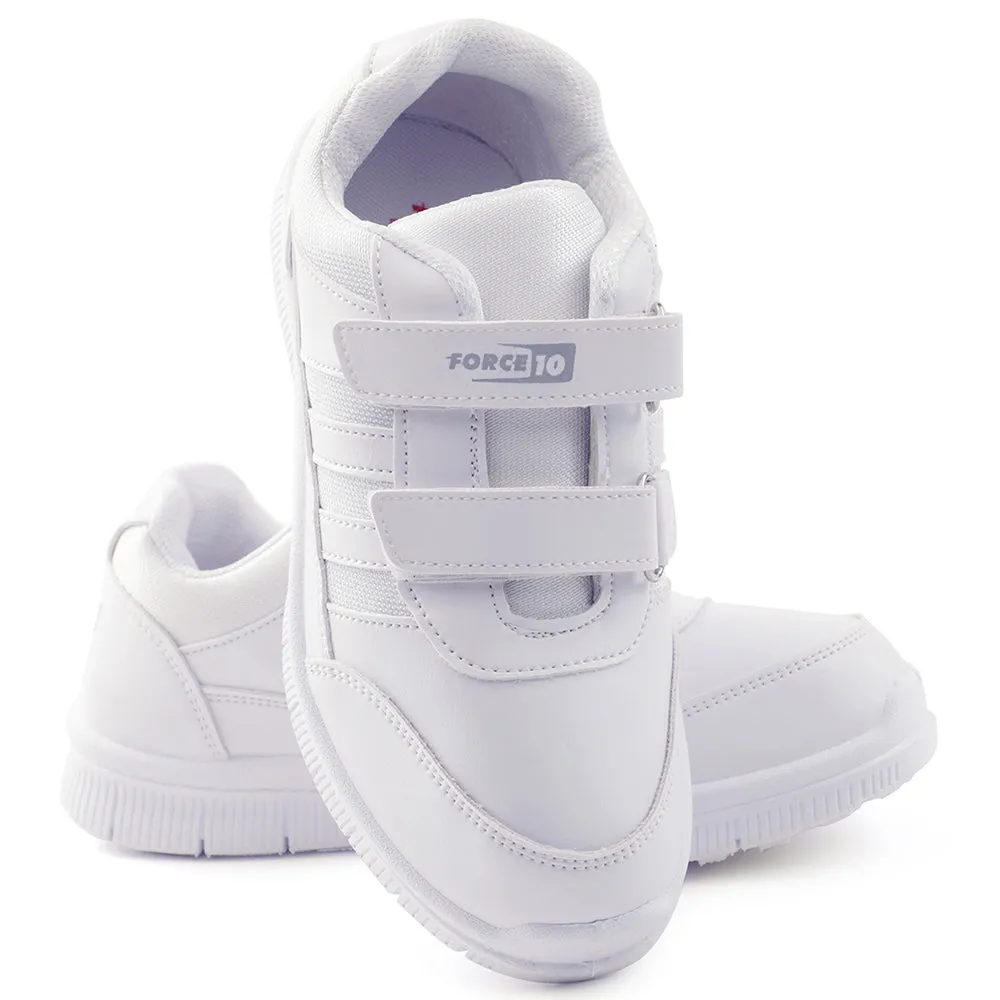 Force 10 White Uniform Velcro School Shoe For Kids GOLA-03 By Liberty