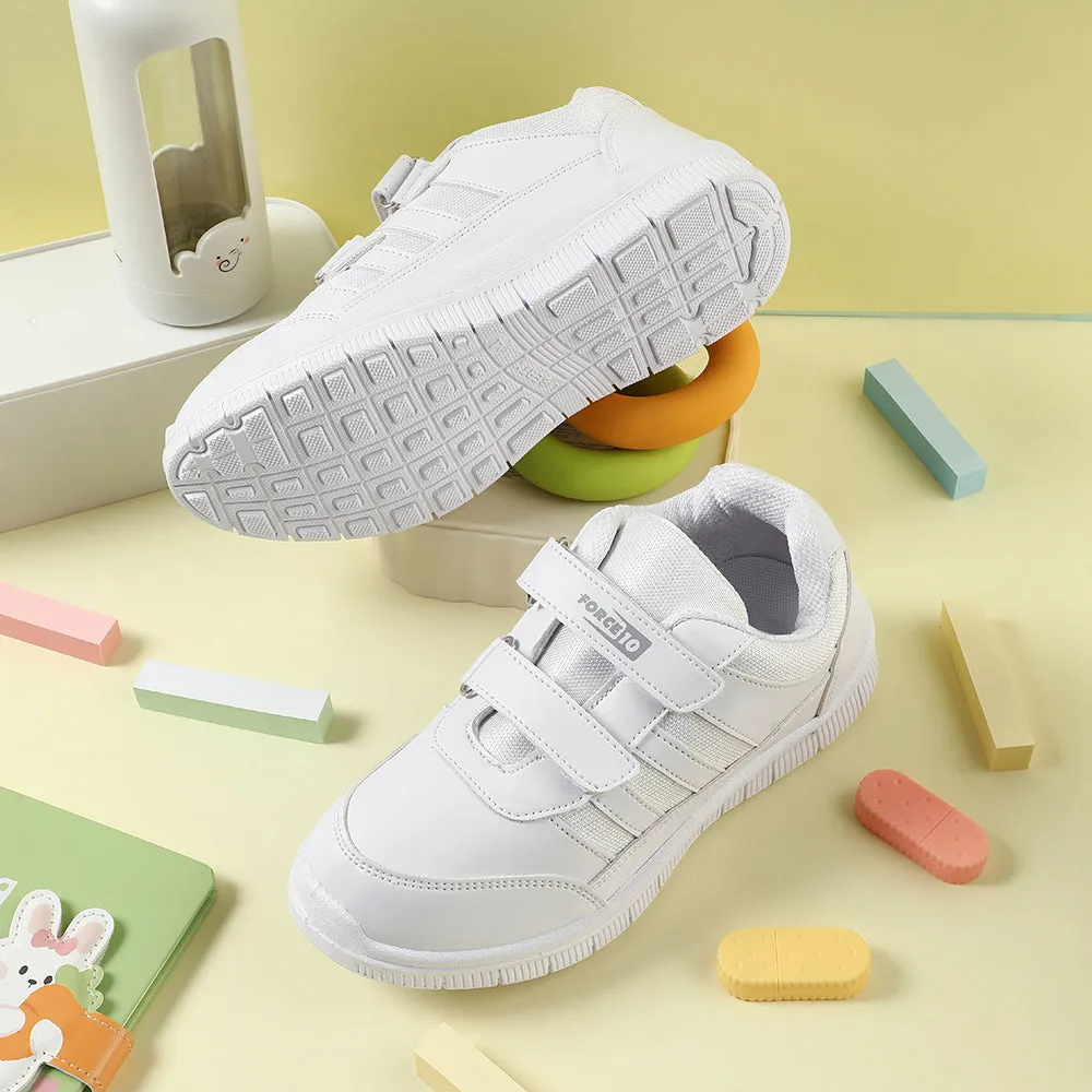 Force 10 White Uniform Velcro School Shoe For Kids GOLA-03 By Liberty