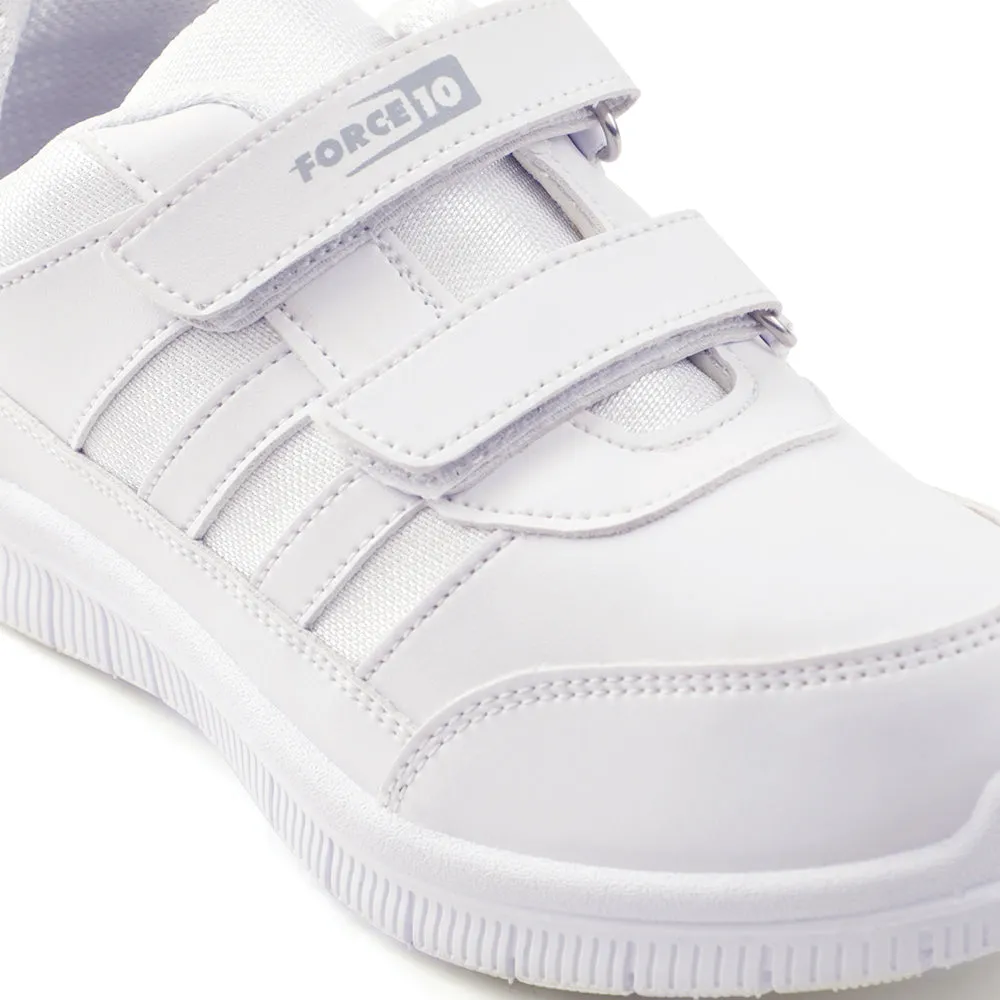 Force 10 White Uniform Velcro School Shoe For Kids GOLA-03 By Liberty