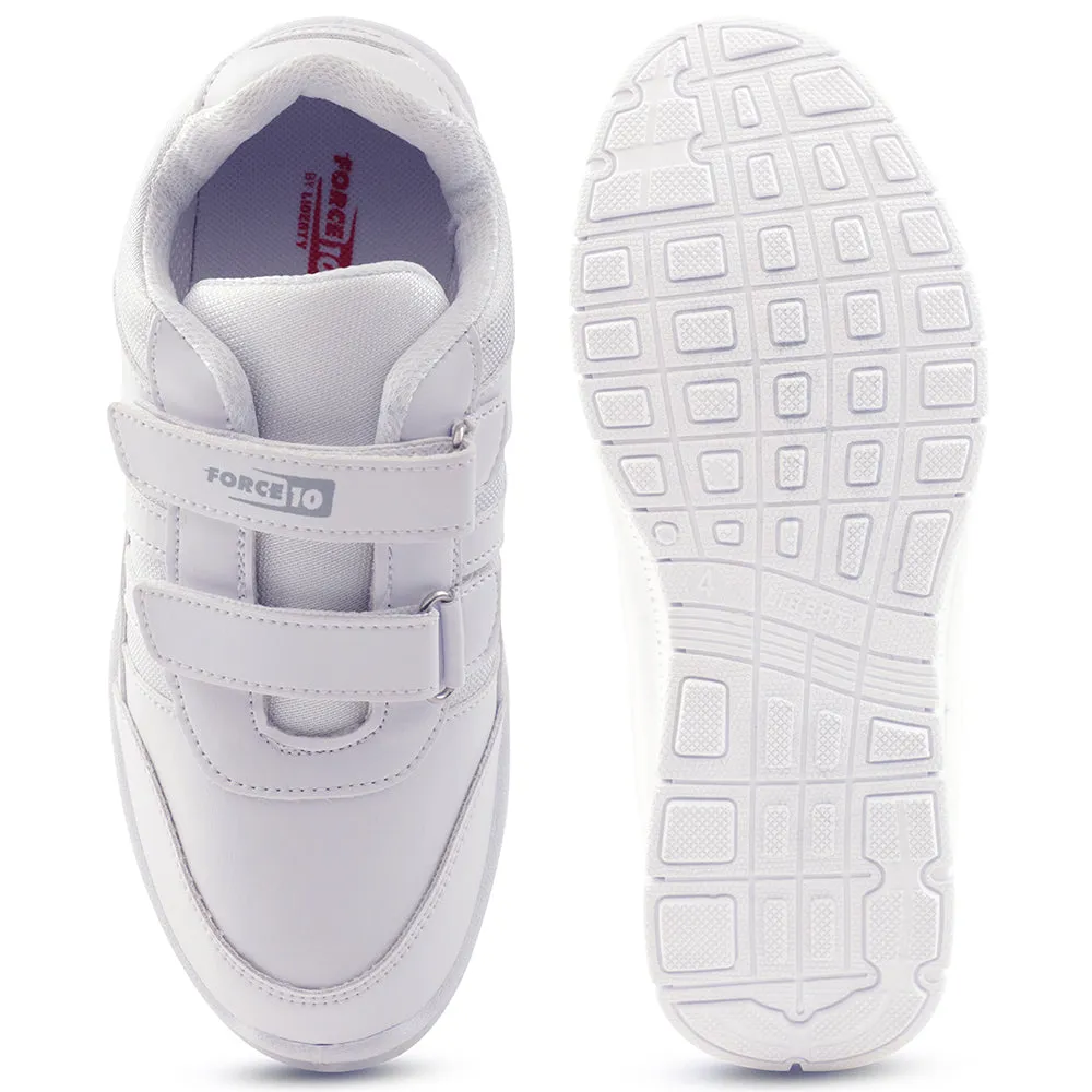Force 10 White Uniform Velcro School Shoe For Kids GOLA-03 By Liberty
