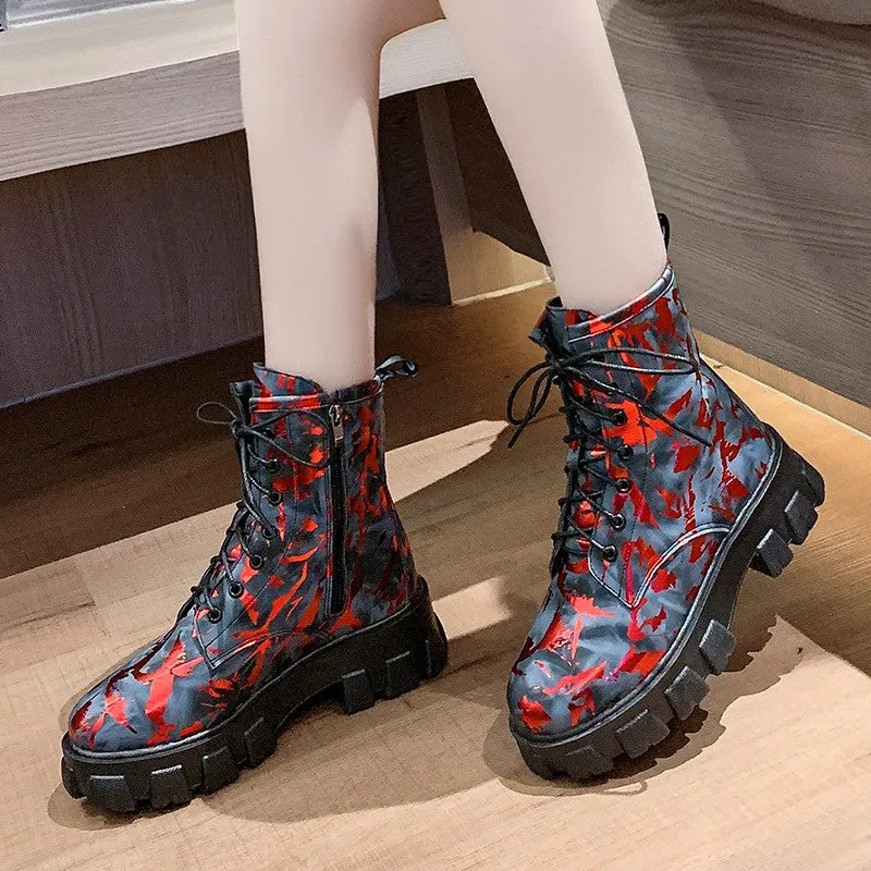 High Top Platform Shoes Martin Boots Camouflage Rubber Boots 5cm