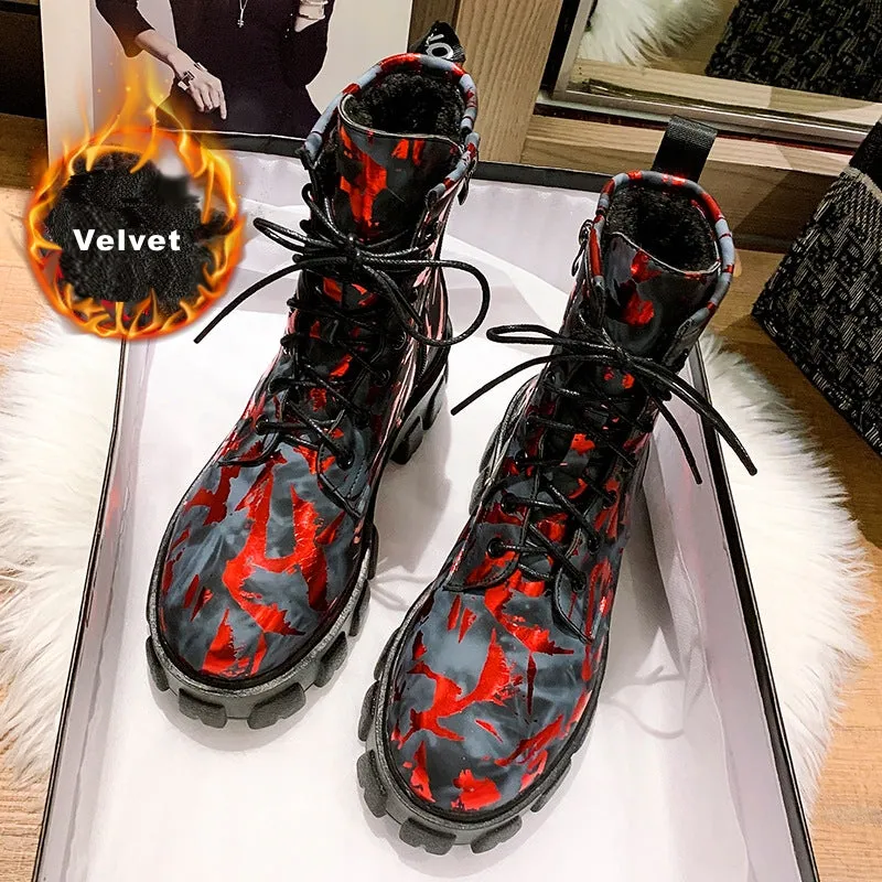 High Top Platform Shoes Martin Boots Camouflage Rubber Boots 5cm