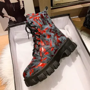 High Top Platform Shoes Martin Boots Camouflage Rubber Boots 5cm