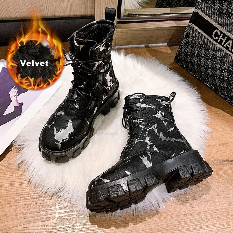 High Top Platform Shoes Martin Boots Camouflage Rubber Boots 5cm