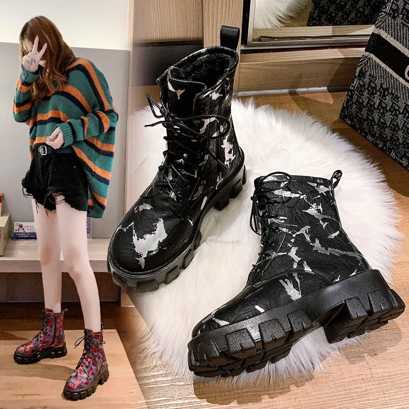 High Top Platform Shoes Martin Boots Camouflage Rubber Boots 5cm