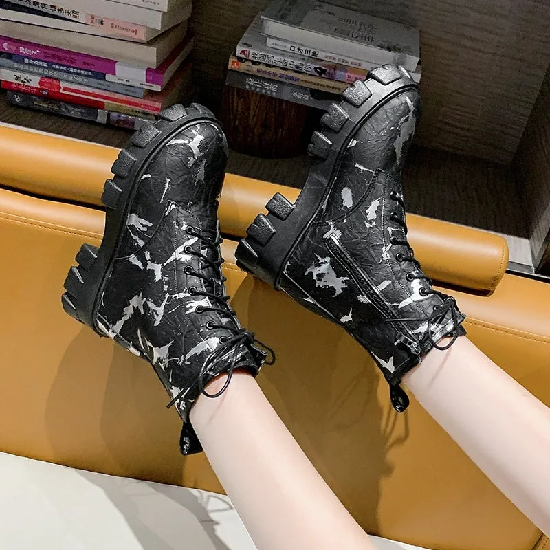 High Top Platform Shoes Martin Boots Camouflage Rubber Boots 5cm