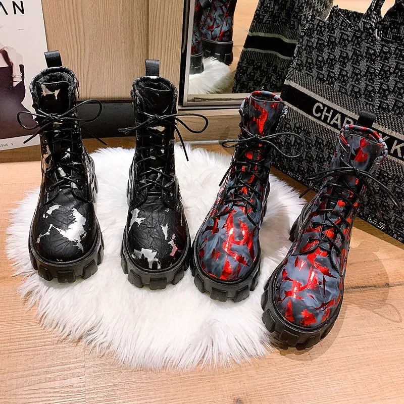 High Top Platform Shoes Martin Boots Camouflage Rubber Boots 5cm