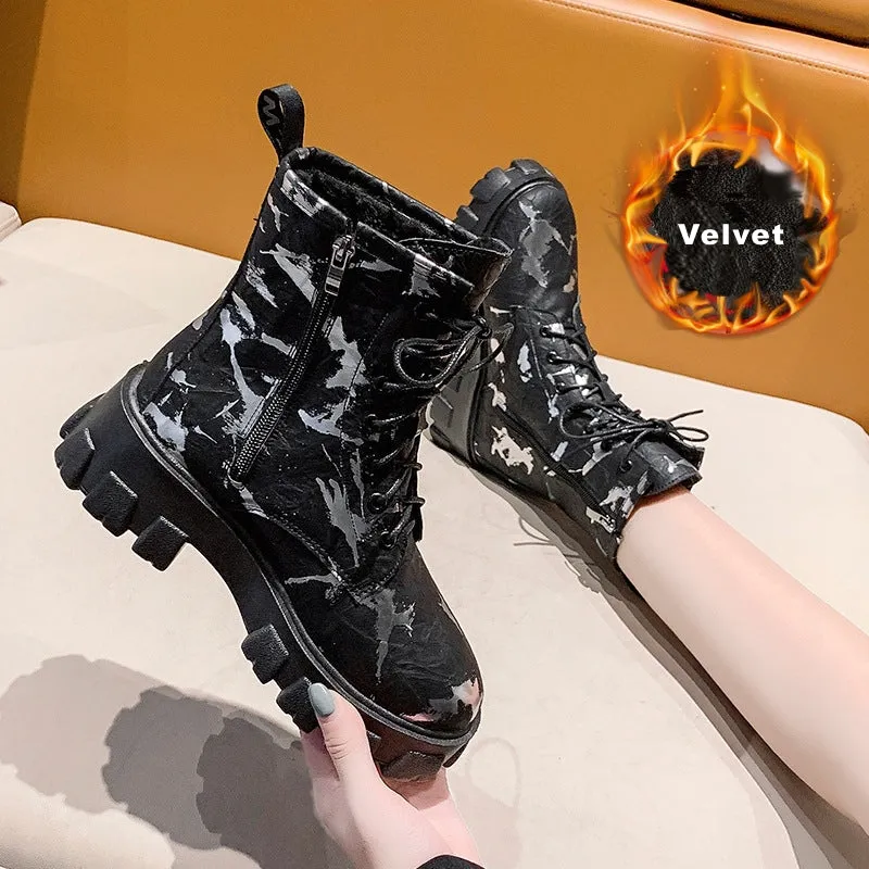 High Top Platform Shoes Martin Boots Camouflage Rubber Boots 5cm