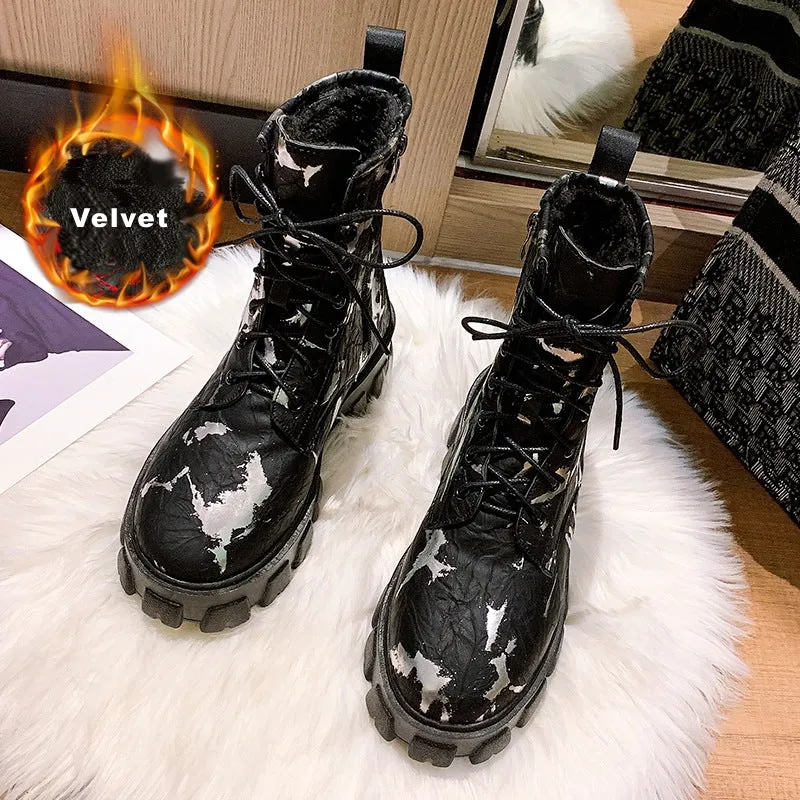 High Top Platform Shoes Martin Boots Camouflage Rubber Boots 5cm