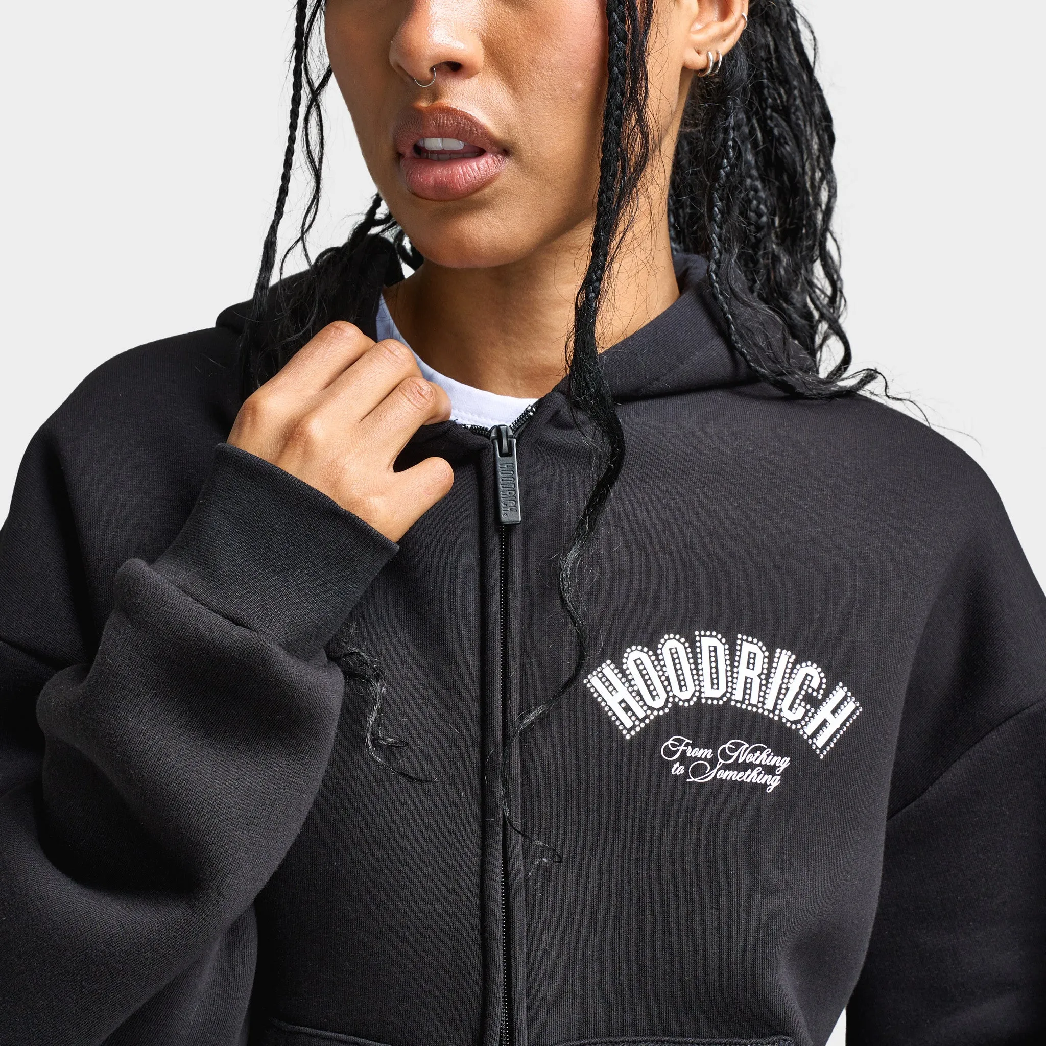 Hoodrich Women's Cherish Mid Length Full Zip Hoodie Black / White - Festival Bloom