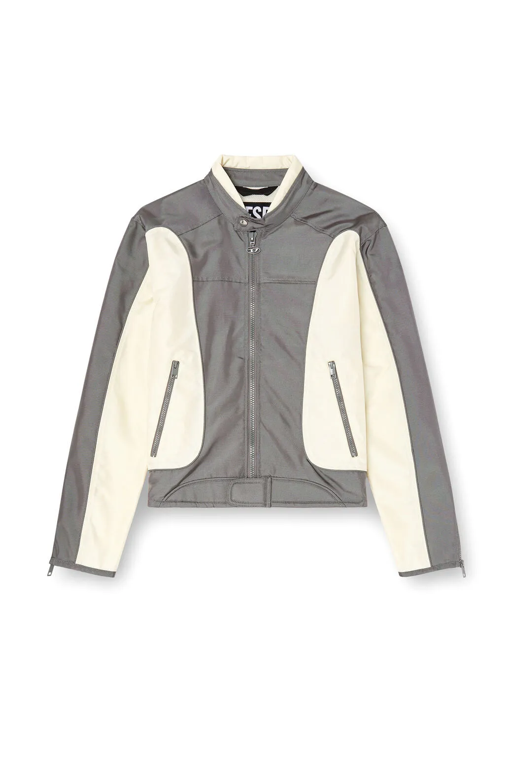 J-Blink-A Colour-block biker jacket with piping Grey/White