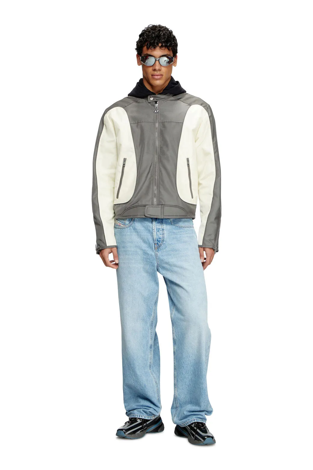 J-Blink-A Colour-block biker jacket with piping Grey/White