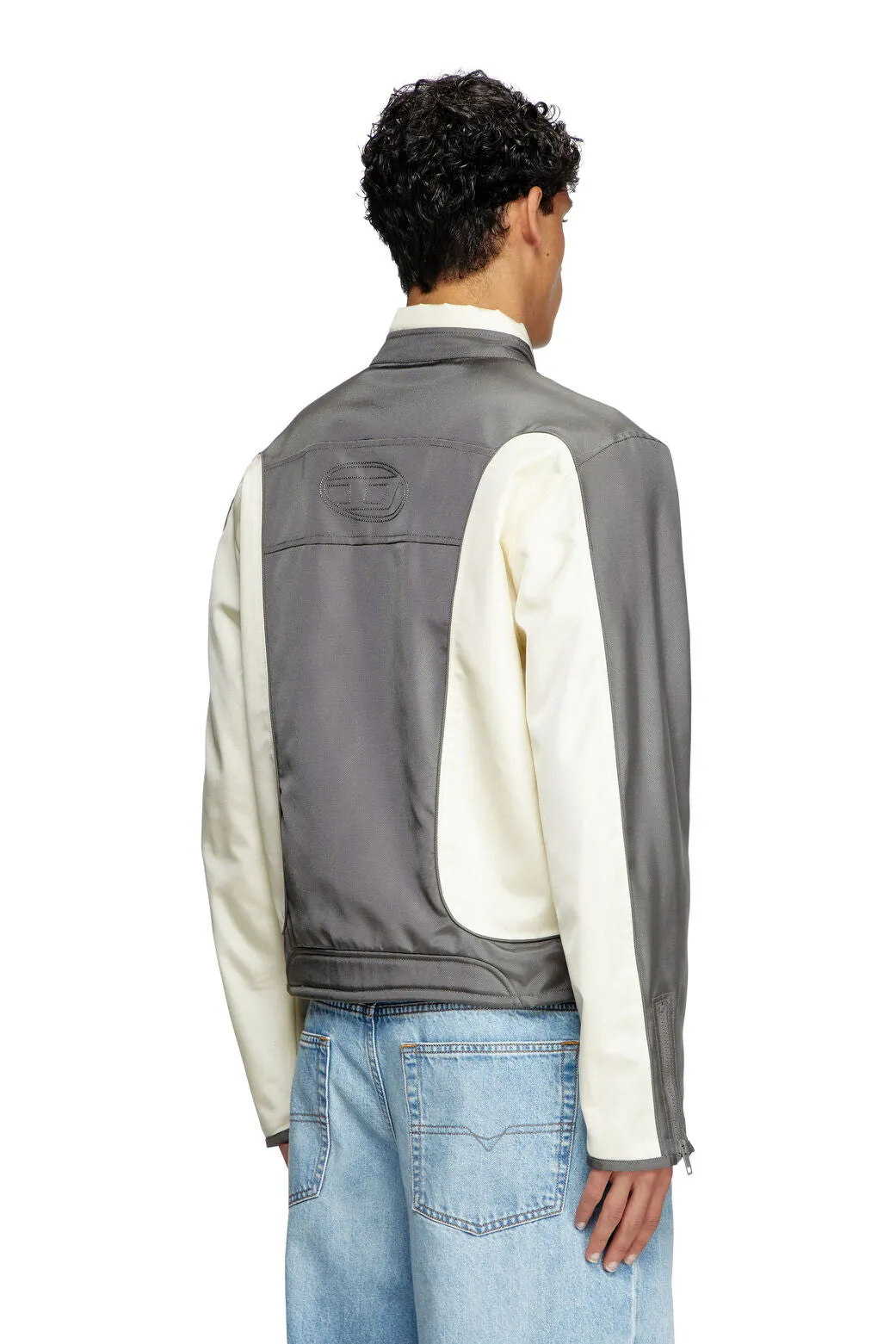 J-Blink-A Colour-block biker jacket with piping Grey/White