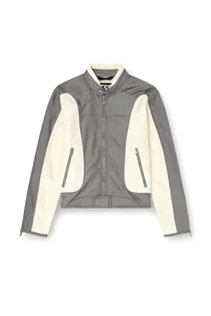 J-Blink-A Colour-block biker jacket with piping Grey/White