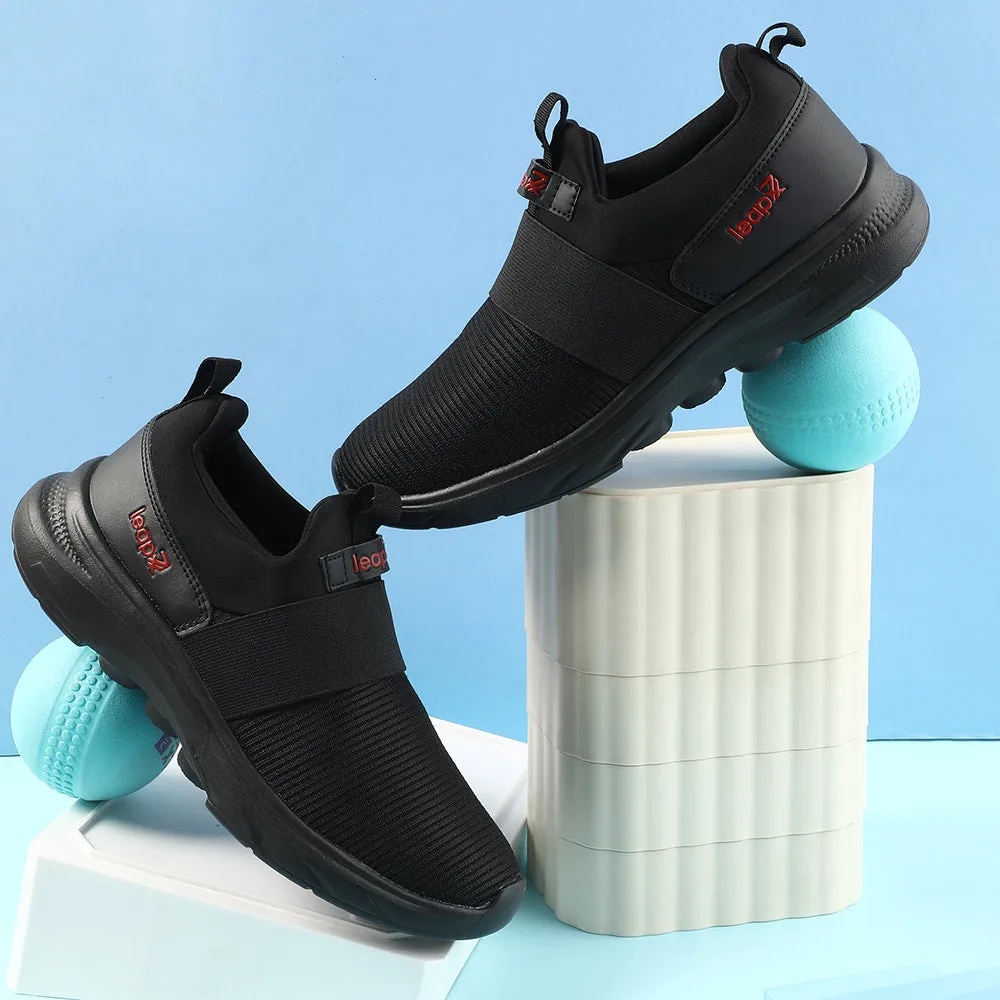 Leap7x Black Non Lacing Sports Walking Shoes For Men SENTINO By Liberty