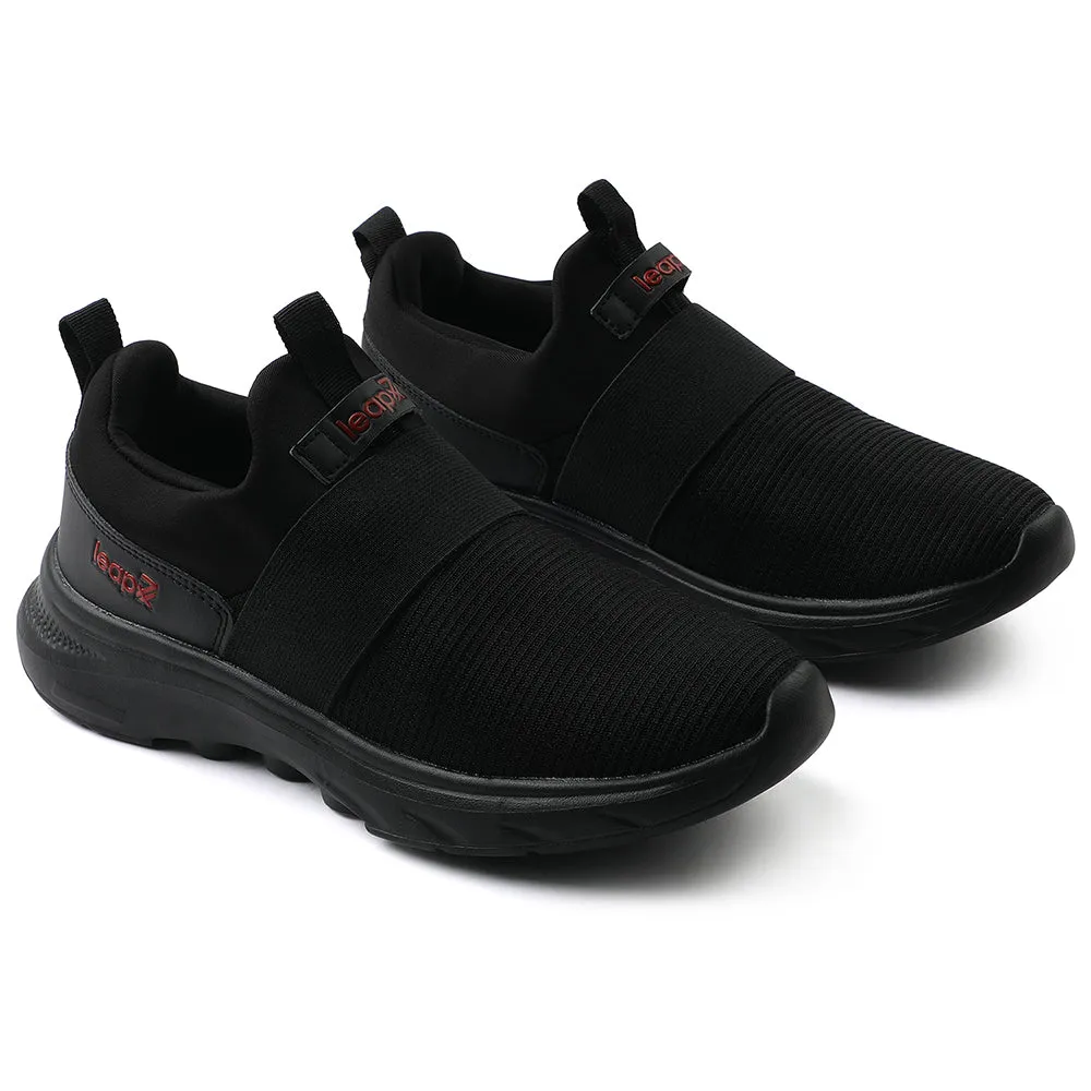 Leap7x Black Non Lacing Sports Walking Shoes For Men SENTINO By Liberty