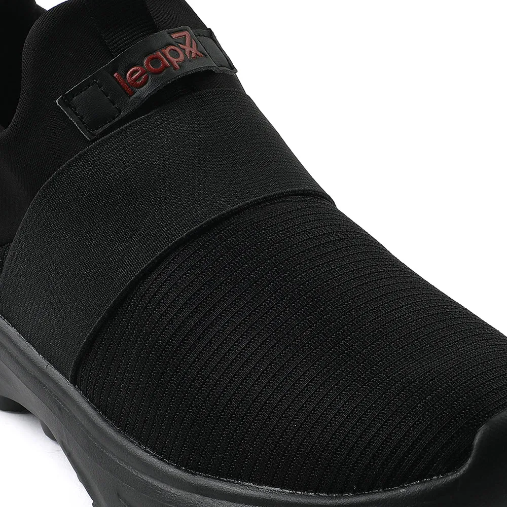 Leap7x Black Non Lacing Sports Walking Shoes For Men SENTINO By Liberty