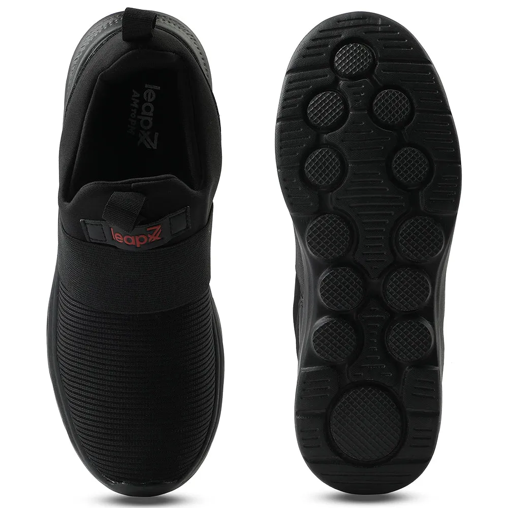 Leap7x Black Non Lacing Sports Walking Shoes For Men SENTINO By Liberty