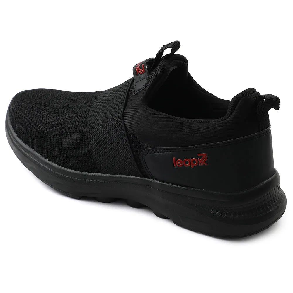 Leap7x Black Non Lacing Sports Walking Shoes For Men SENTINO By Liberty