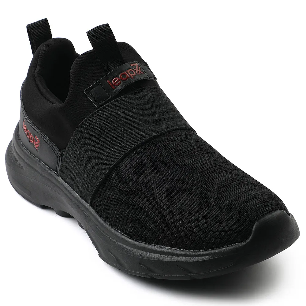 Leap7x Black Non Lacing Sports Walking Shoes For Men SENTINO By Liberty