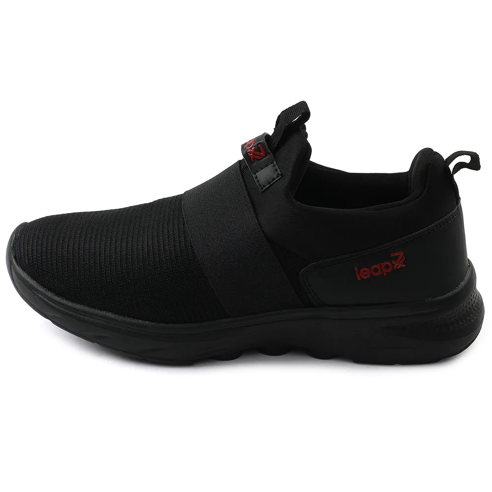 Leap7x Black Non Lacing Sports Walking Shoes For Men SENTINO By Liberty