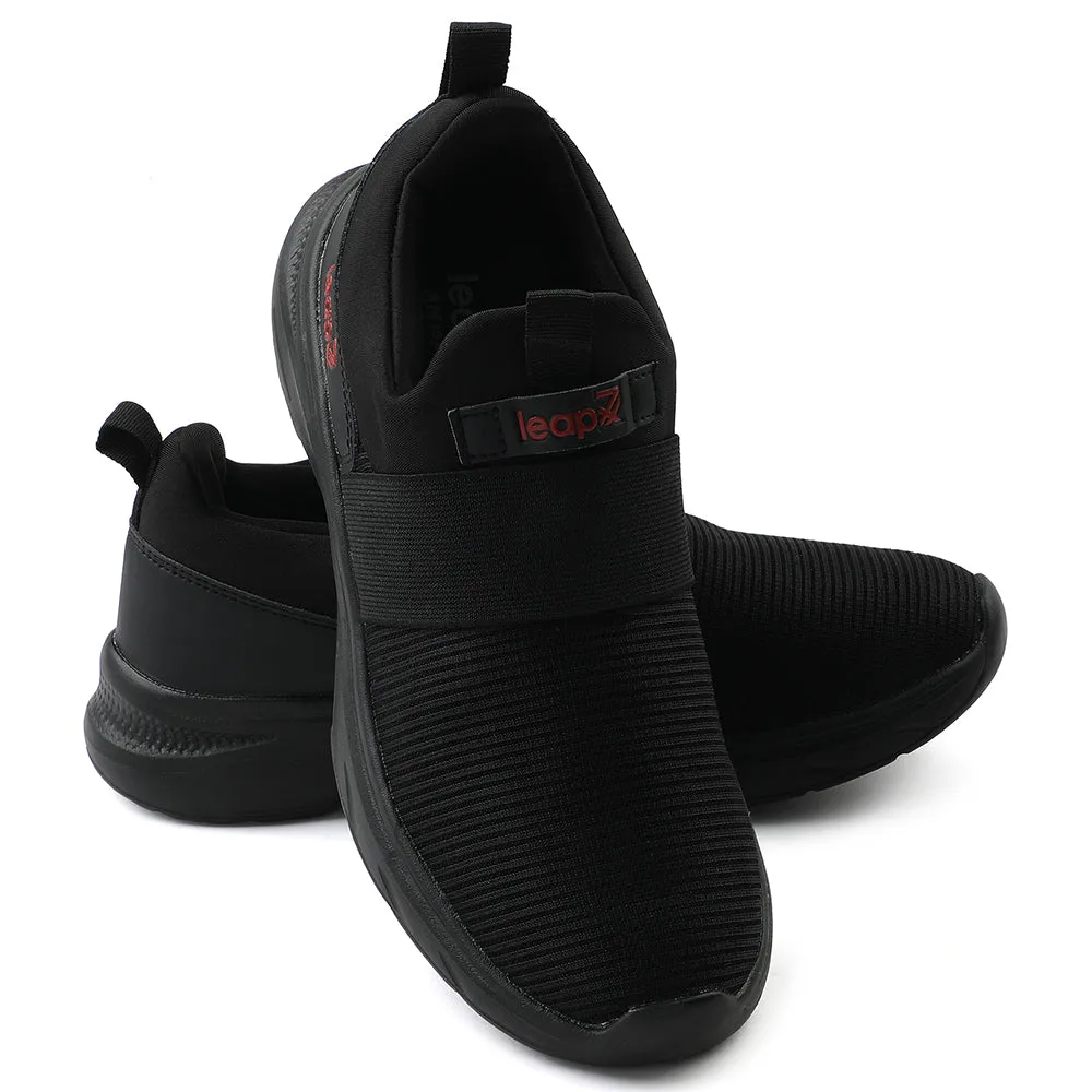Leap7x Black Non Lacing Sports Walking Shoes For Men SENTINO By Liberty