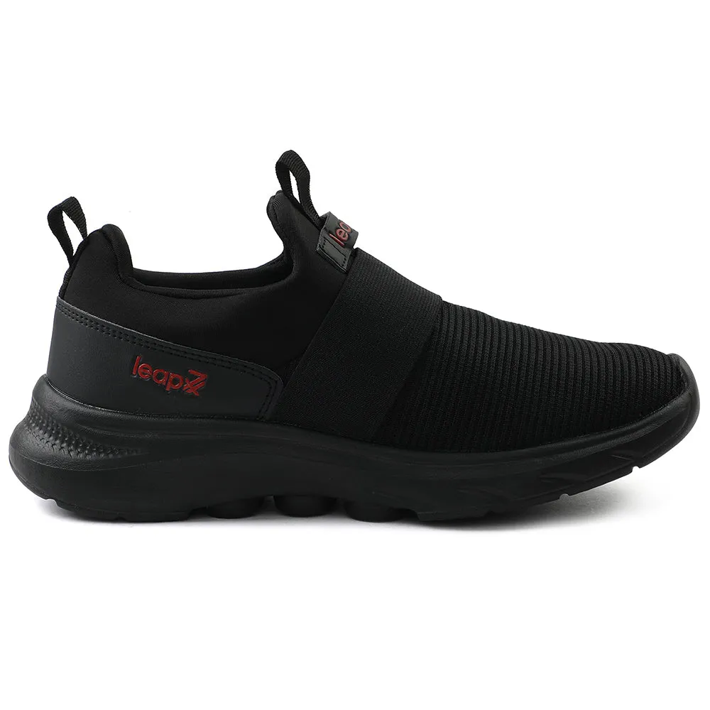Leap7x Black Non Lacing Sports Walking Shoes For Men SENTINO By Liberty
