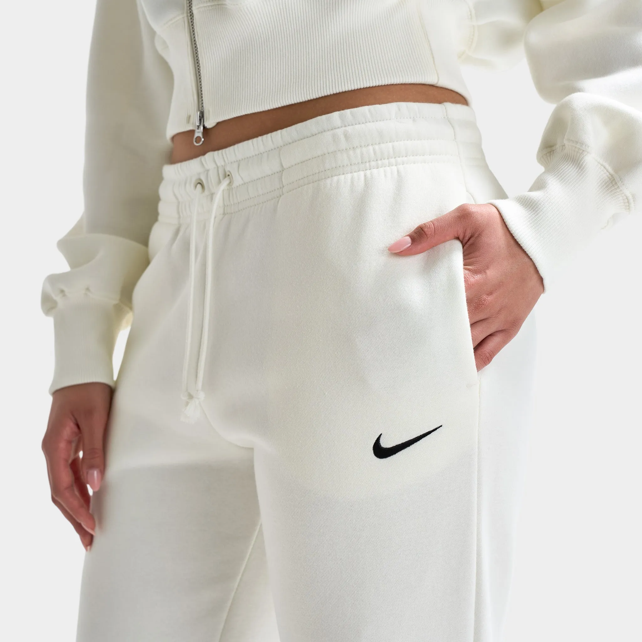 Nike Sportswear Women's Phoenix Fleece Mid-Rise Open-Hem Pants Sail / Black