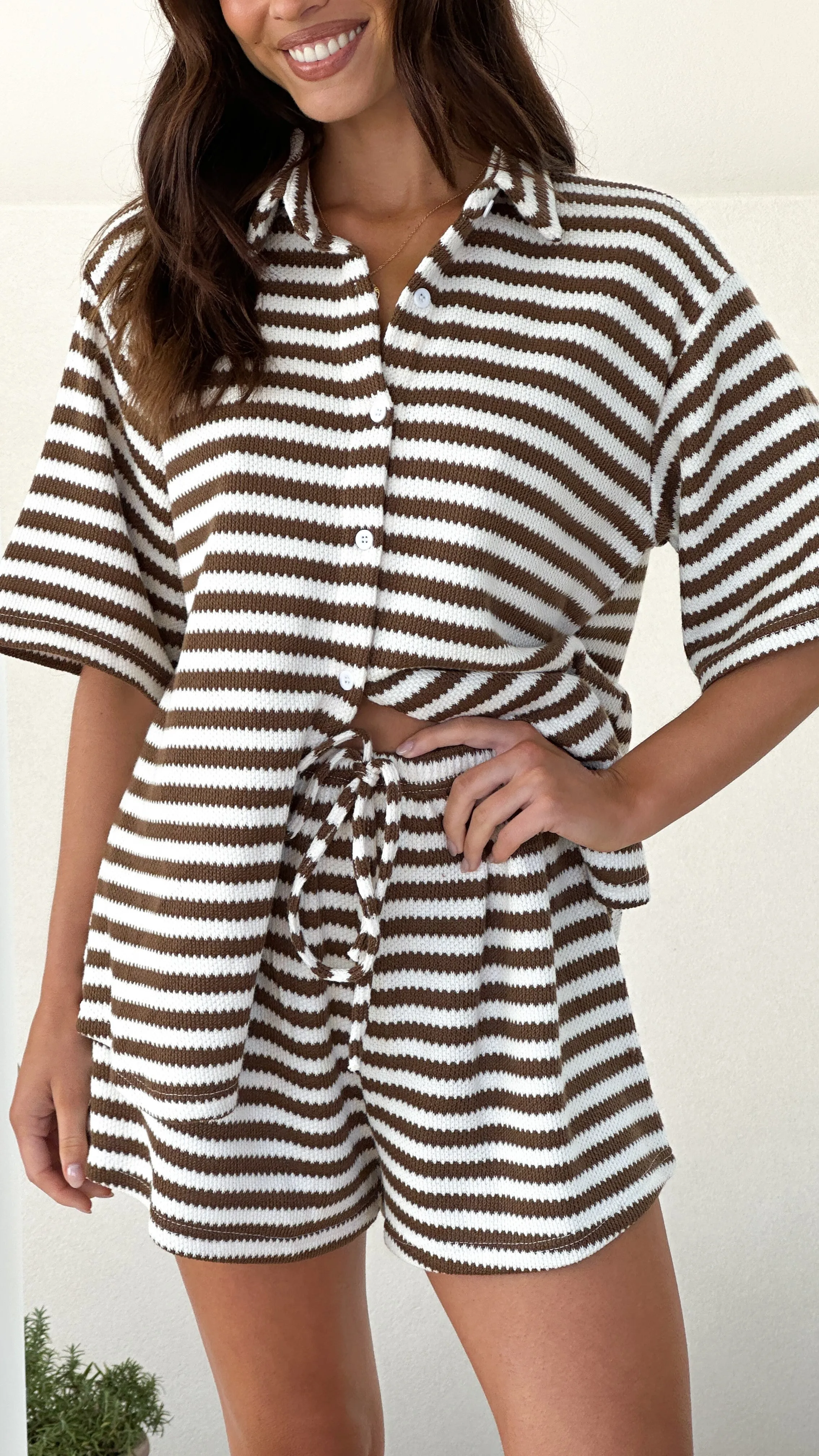 Romi Shirt and Shorts Set - Brown Stripe