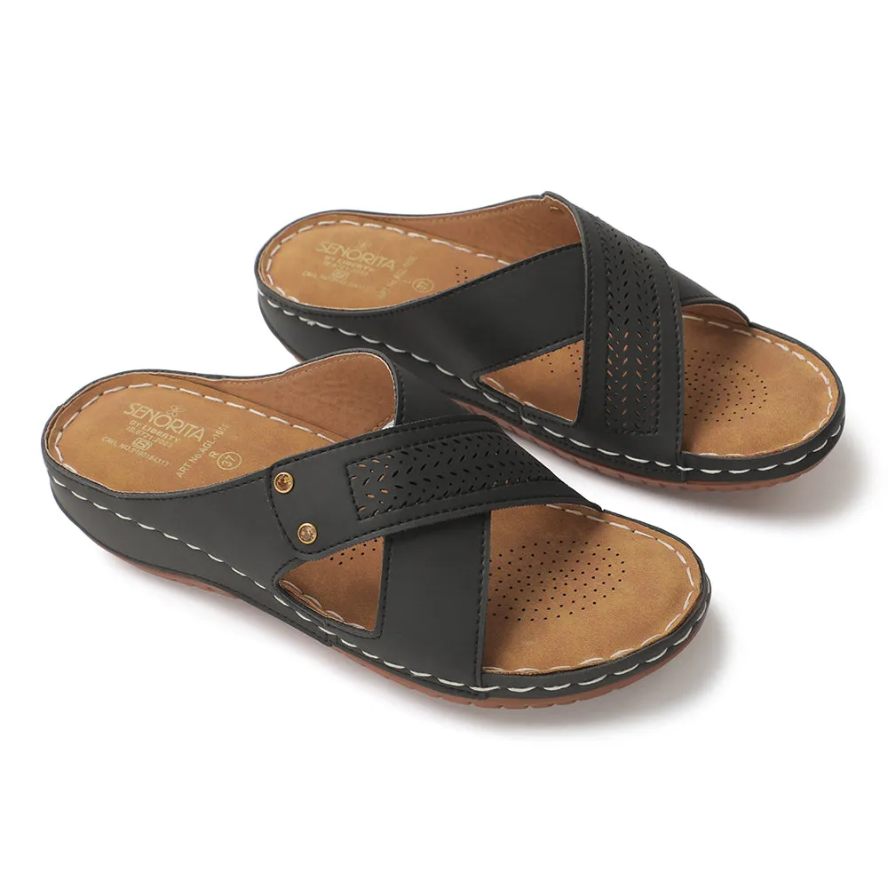 Senorita Black Casual Slipper For Women AGL-105E By Liberty