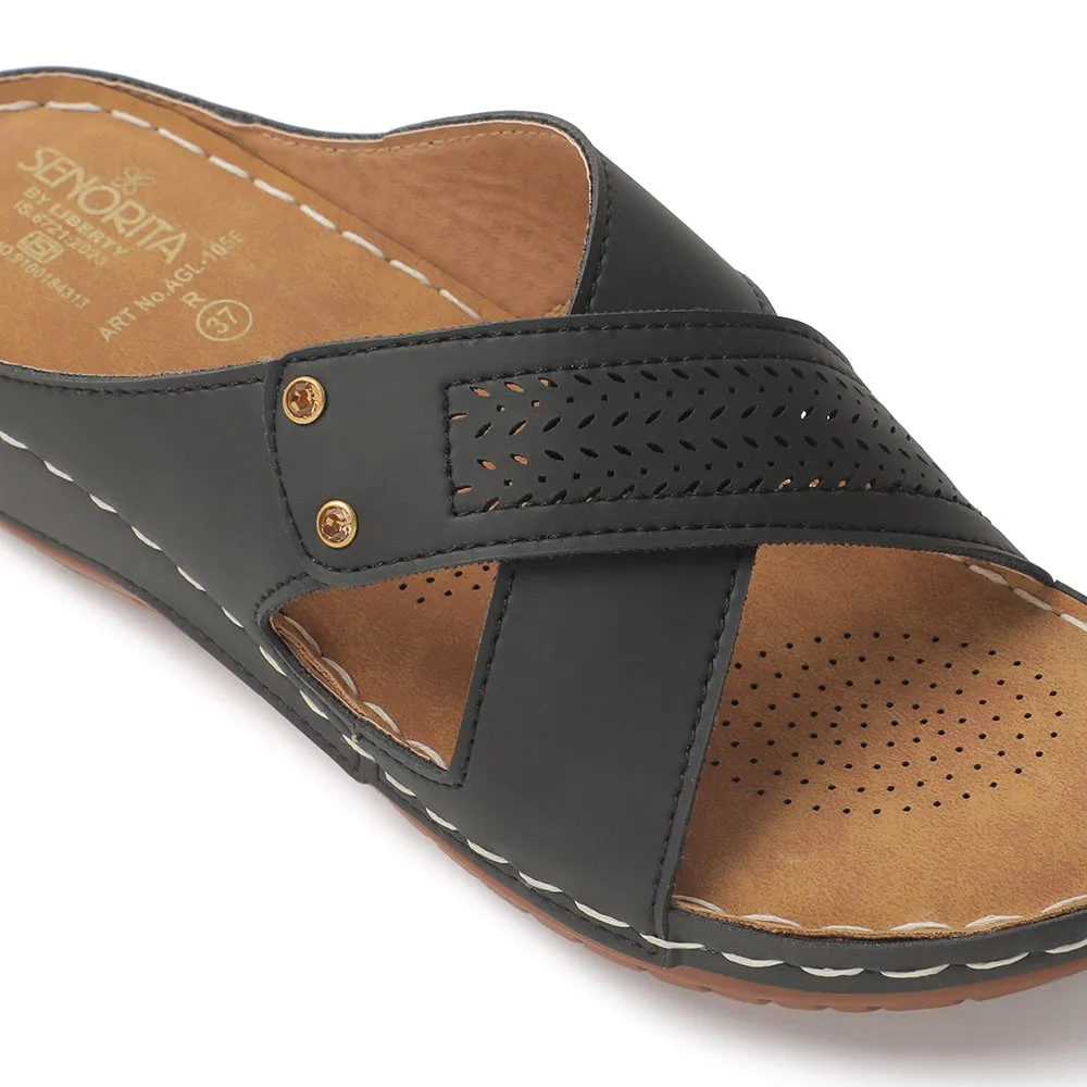 Senorita Black Casual Slipper For Women AGL-105E By Liberty