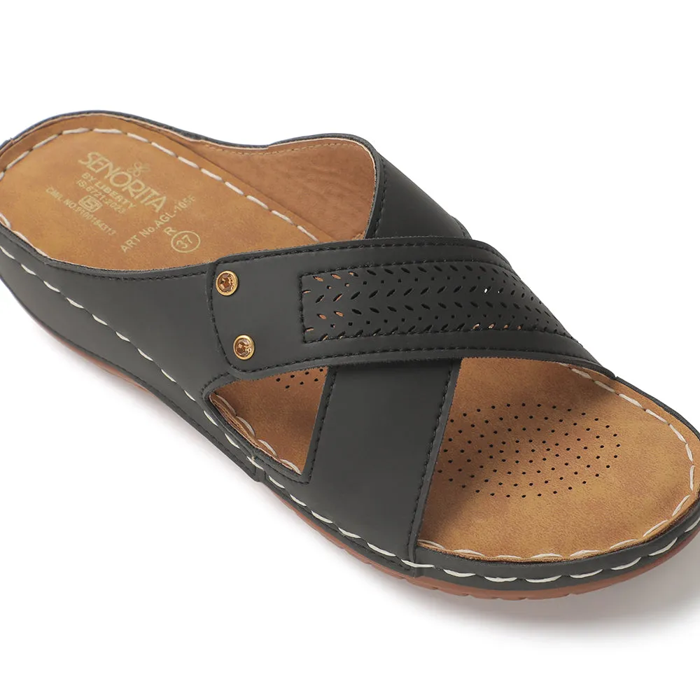 Senorita Black Casual Slipper For Women AGL-105E By Liberty