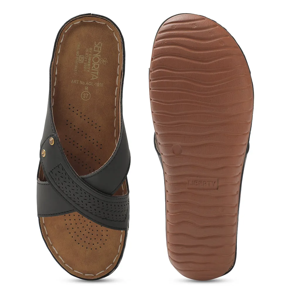 Senorita Black Casual Slipper For Women AGL-105E By Liberty