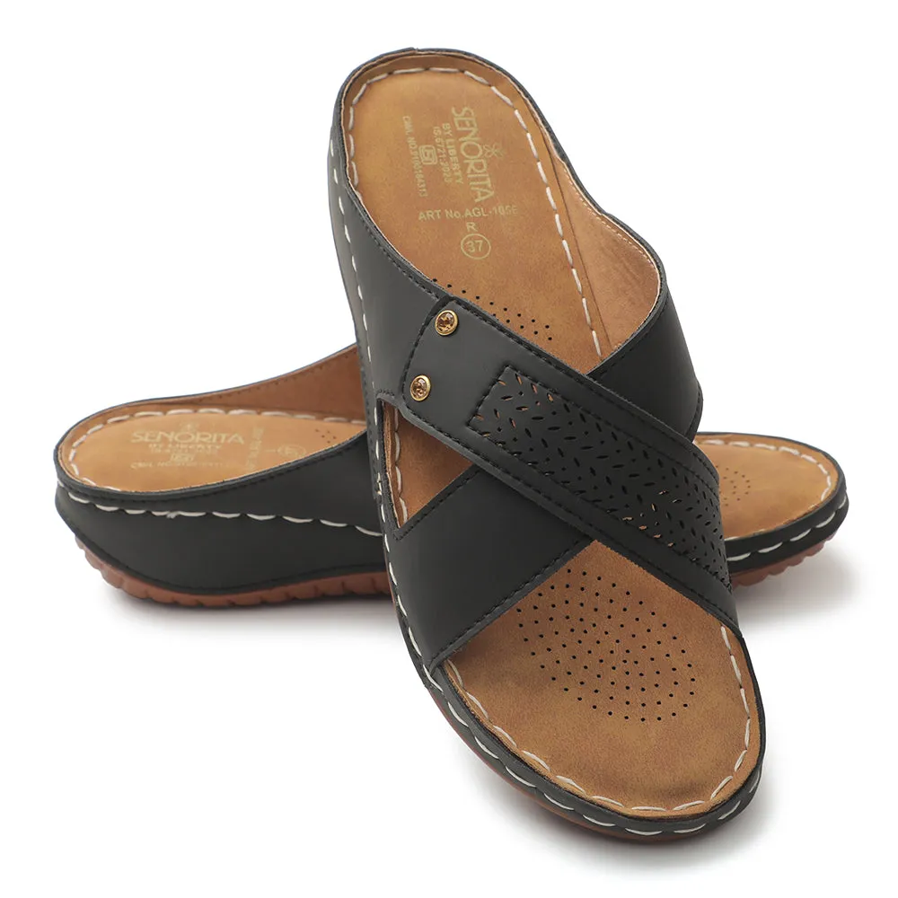 Senorita Black Casual Slipper For Women AGL-105E By Liberty